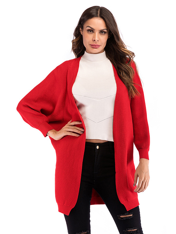 Red Modern Oversize Cape Sleeve Knitted Cardigan