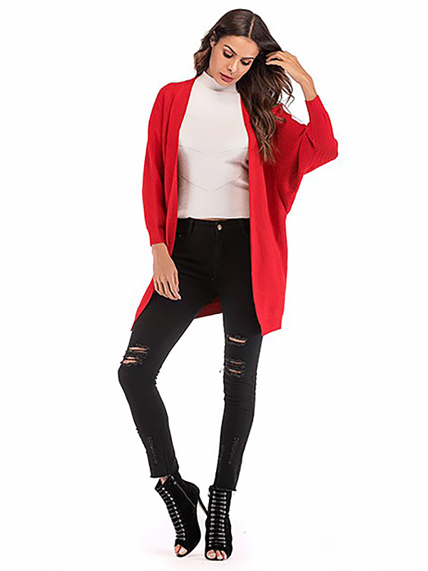 Red Modern Oversize Cape Sleeve Knitted Cardigan