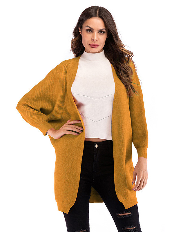 Yellow Modern Oversize Cape Sleeve Knitted Cardigan