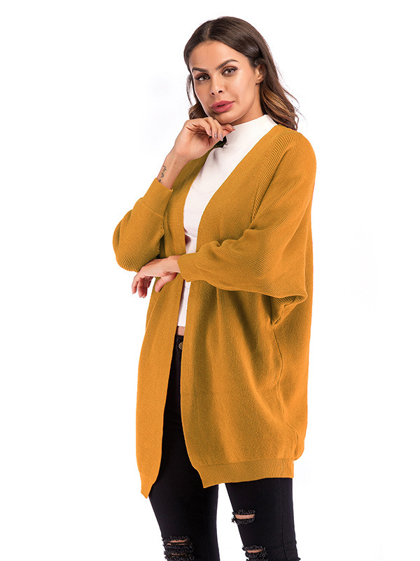 Yellow Modern Oversize Cape Sleeve Knitted Cardigan