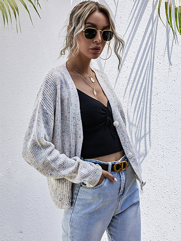 White Oversize Knit Cardigan With Colorful Sequins