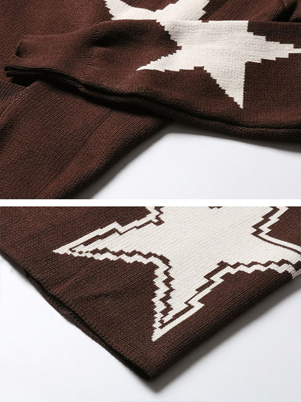 Brown Oversize Star Maxi Knit Cardigan