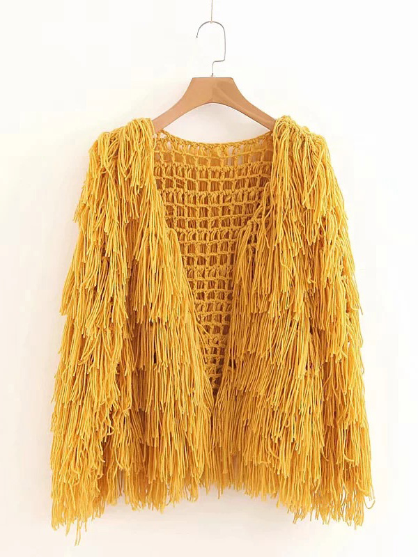 Yellow Handwork Tassel Knit Cardigan