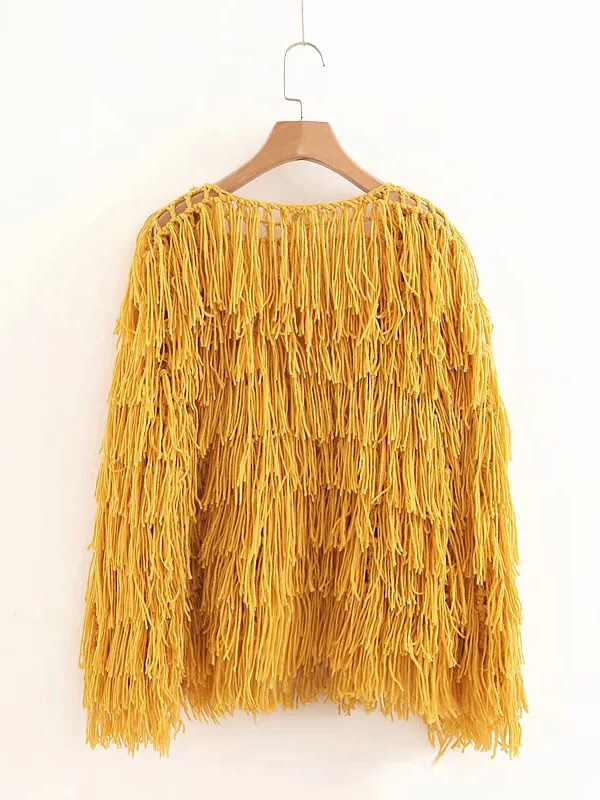 Yellow Handwork Tassel Knit Cardigan