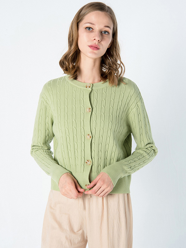 Green Retro Knit Cardigan