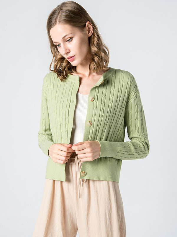 Green Retro Knit Cardigan