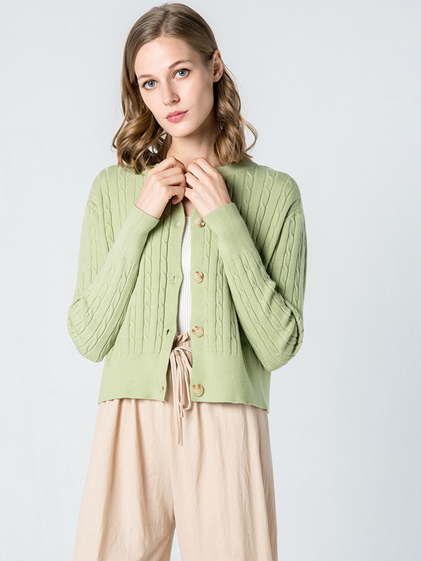 Green Retro Knit Cardigan