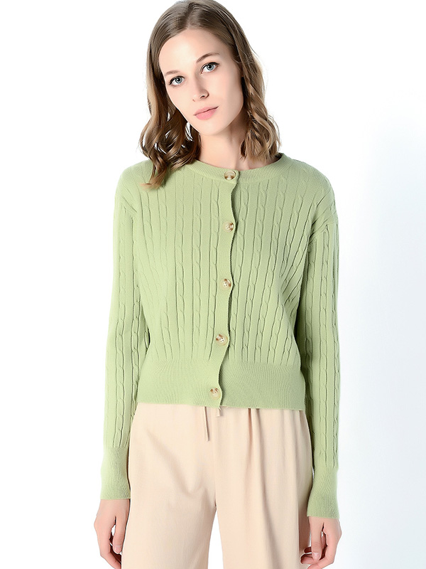 Green Retro Knit Cardigan