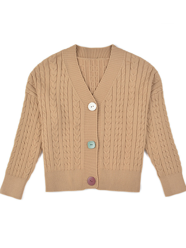 Khaki Colorful Button Knit Cardigan