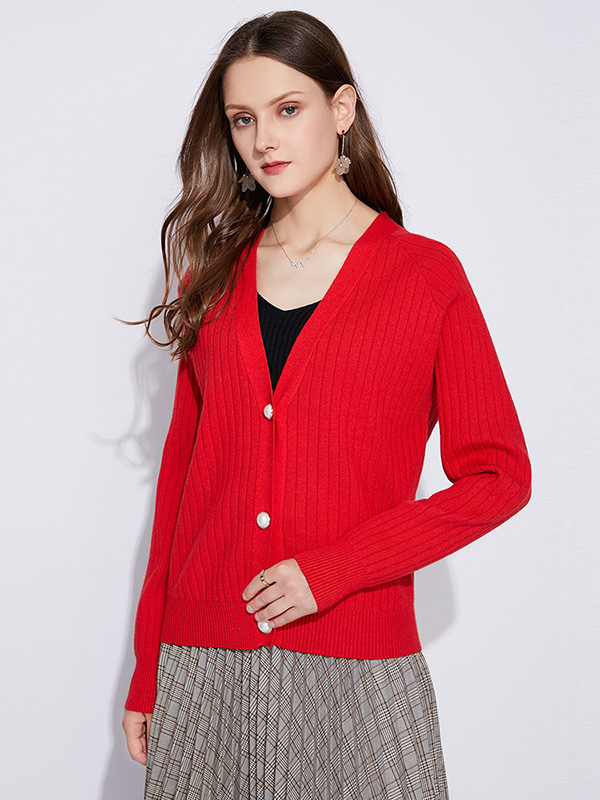 Red Sweet Style Knit Cardigan