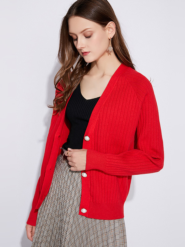 Red Sweet Style Knit Cardigan