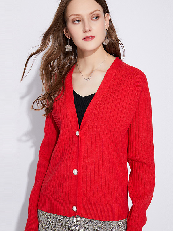 Red Sweet Style Knit Cardigan