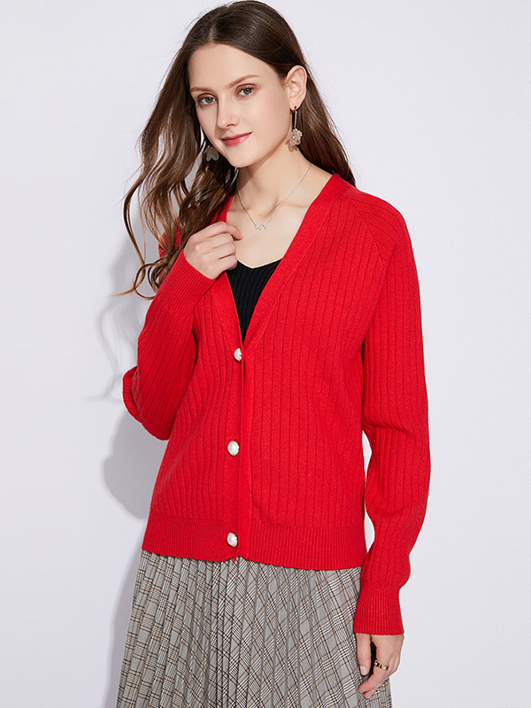 Red Sweet Style Knit Cardigan