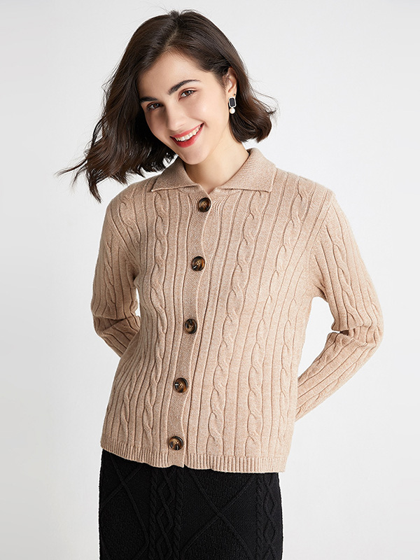 Khaki Retro Polo Knit Cardigan