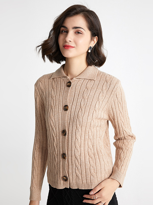 Khaki Retro Polo Knit Cardigan