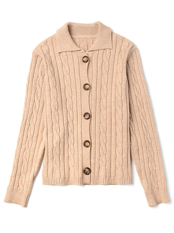 Khaki Retro Polo Knit Cardigan