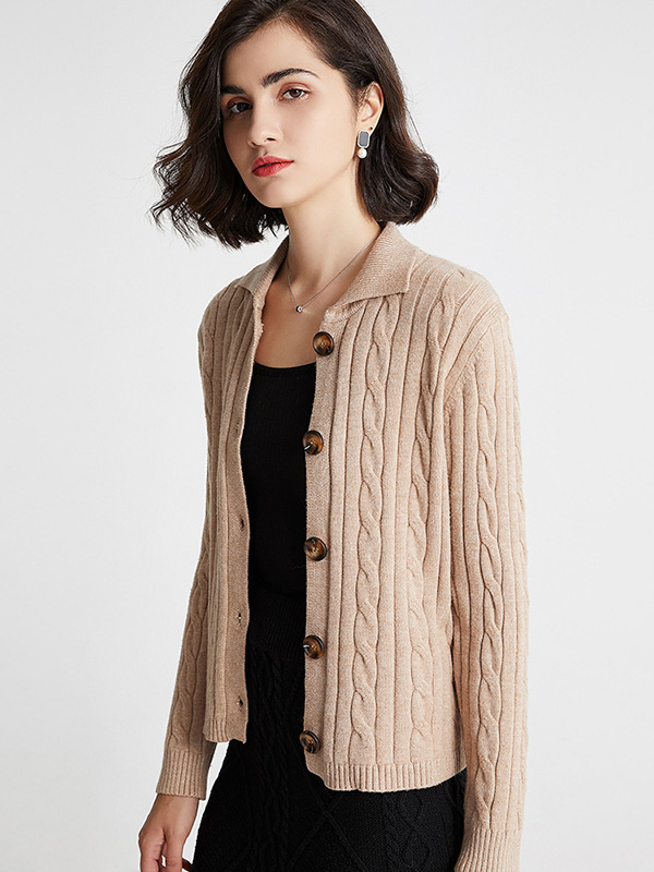 Khaki Retro Polo Knit Cardigan