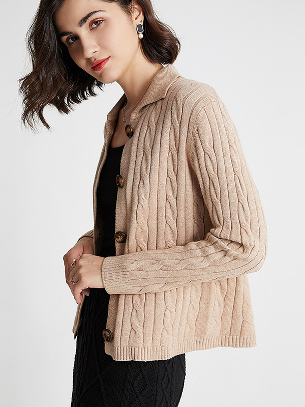 Khaki Retro Polo Knit Cardigan