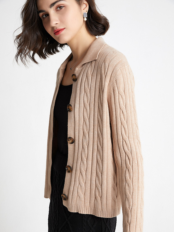 Khaki Retro Polo Knit Cardigan