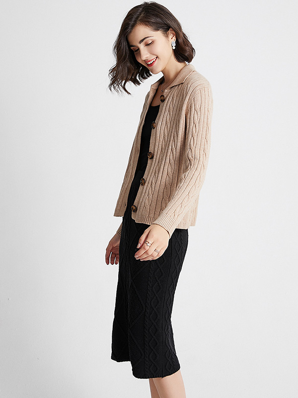 Khaki Retro Polo Knit Cardigan