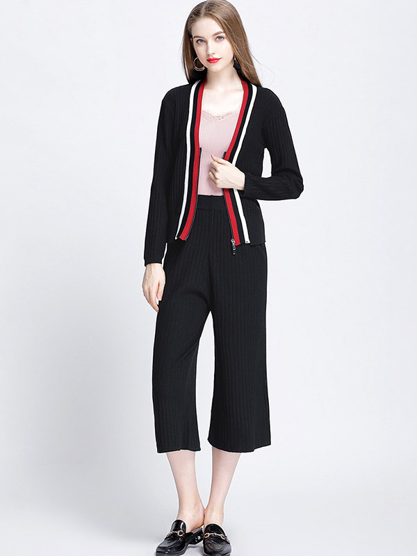 Black Contrast Zip Fastening Knit Cardigan