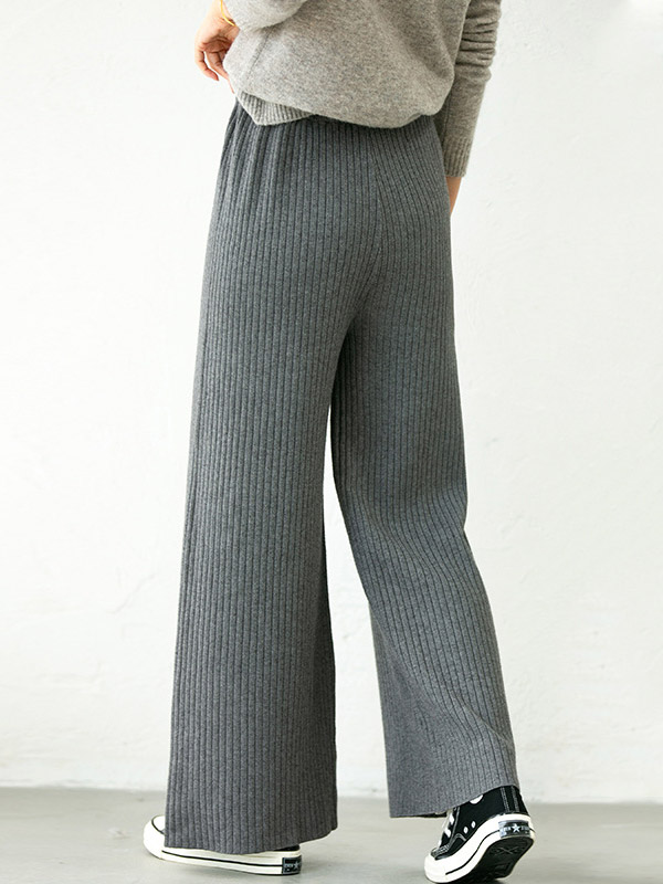 Grey Ribbed Wide Leg Knit Pants