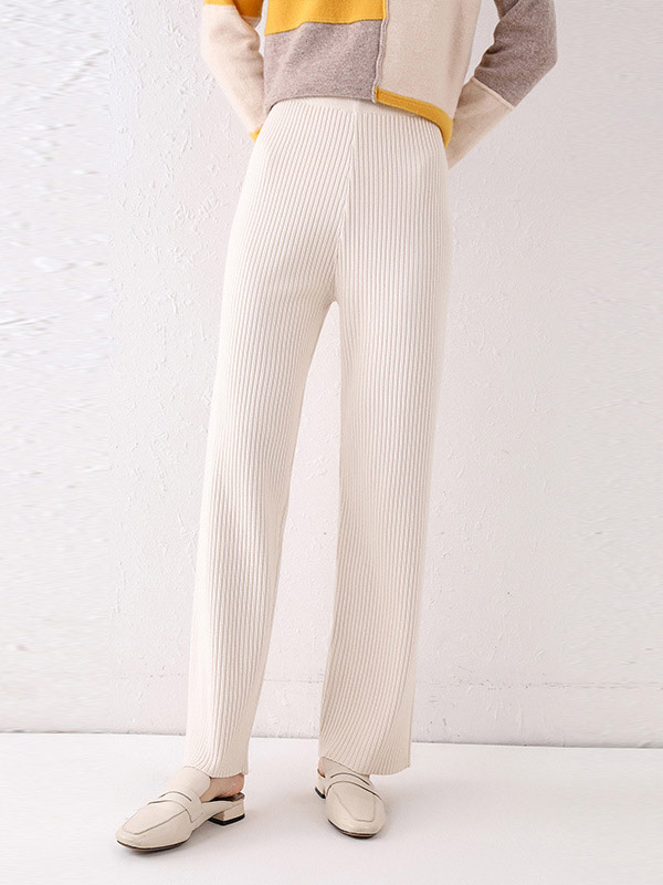 Apricot High-Waist Fine Knit Pants