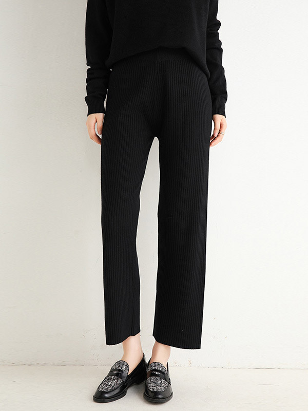 Black High-Waist Fine Knit Pants