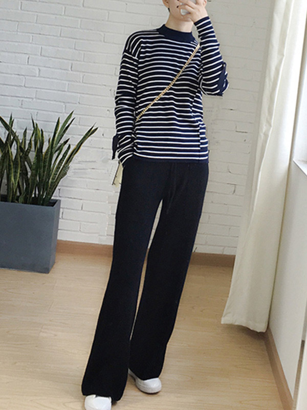 Black Woolen Wide Leg Knit Pants