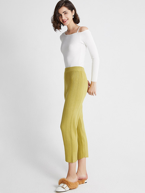 Green Retro Tapered Knit Pants