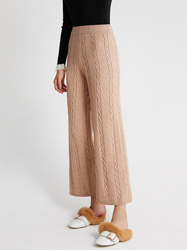 Khaki Ribbed Knit Pants