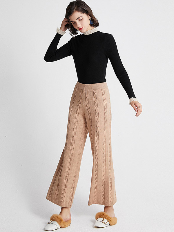 Khaki Ribbed Knit Pants