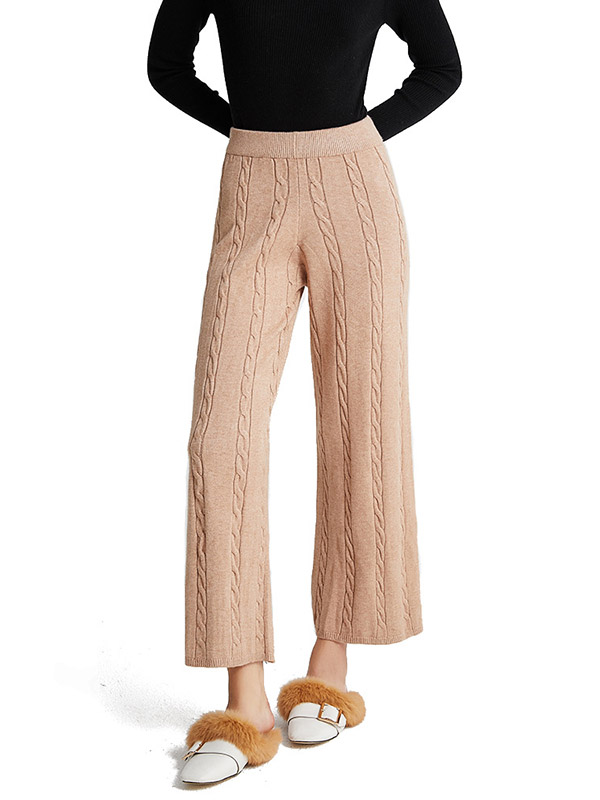 Khaki Ribbed Knit Pants