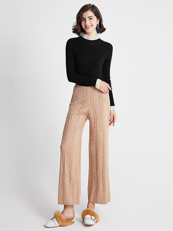 Khaki Ribbed Knit Pants