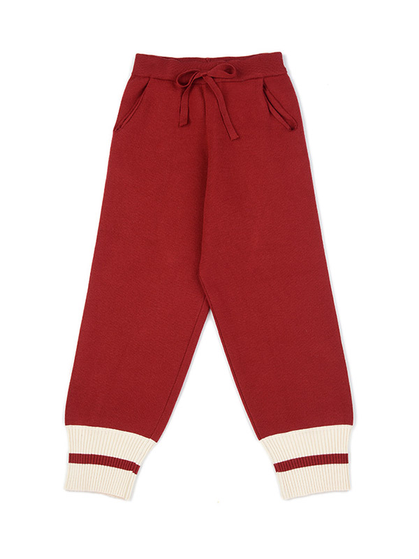 Red Stitching Design Knit Pants