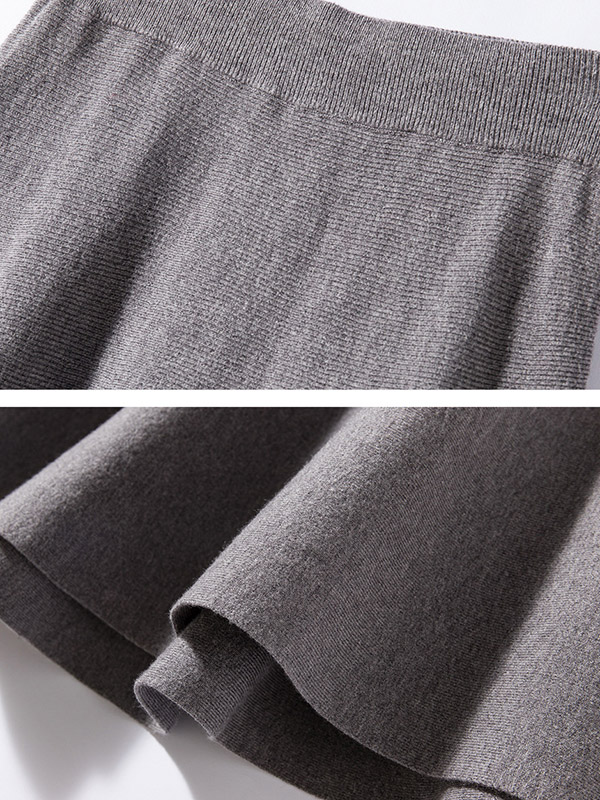 Grey A-line Solid Knit Maxi Skirts