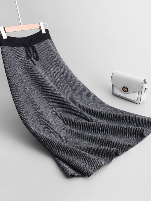 Grey Stripe Texture A-line Knitted Skirts