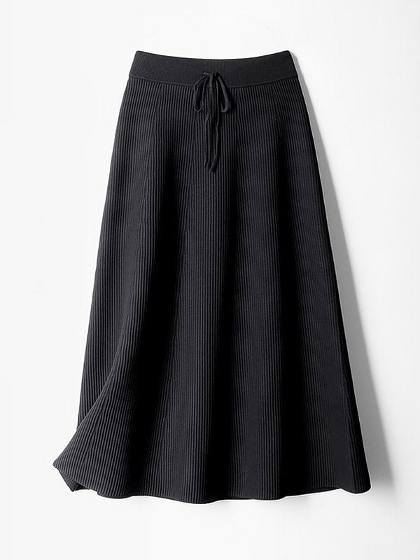 Black Stripe Texture A-line Knitted Skirts