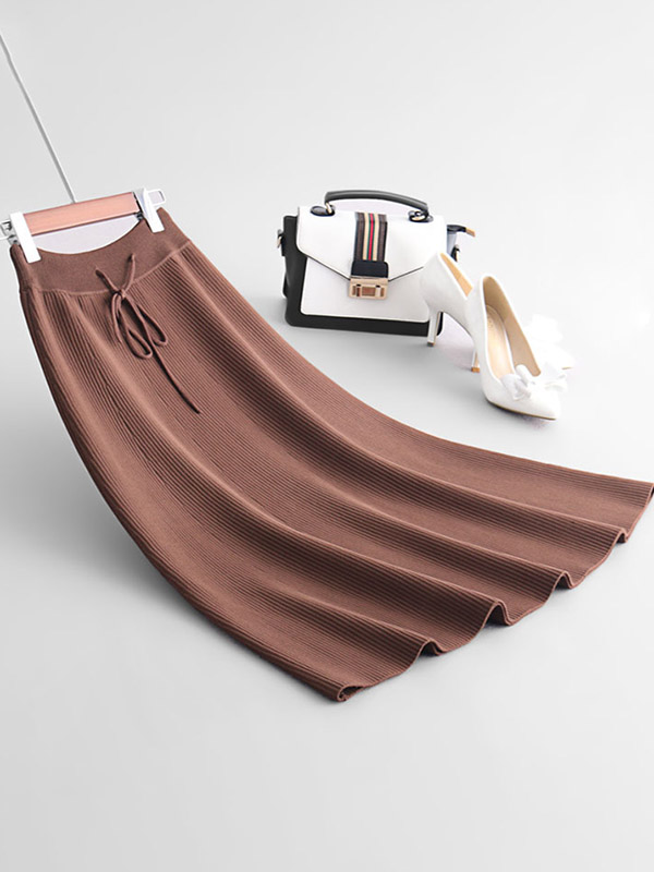 Brown Stripe Texture A-line Knitted Skirts