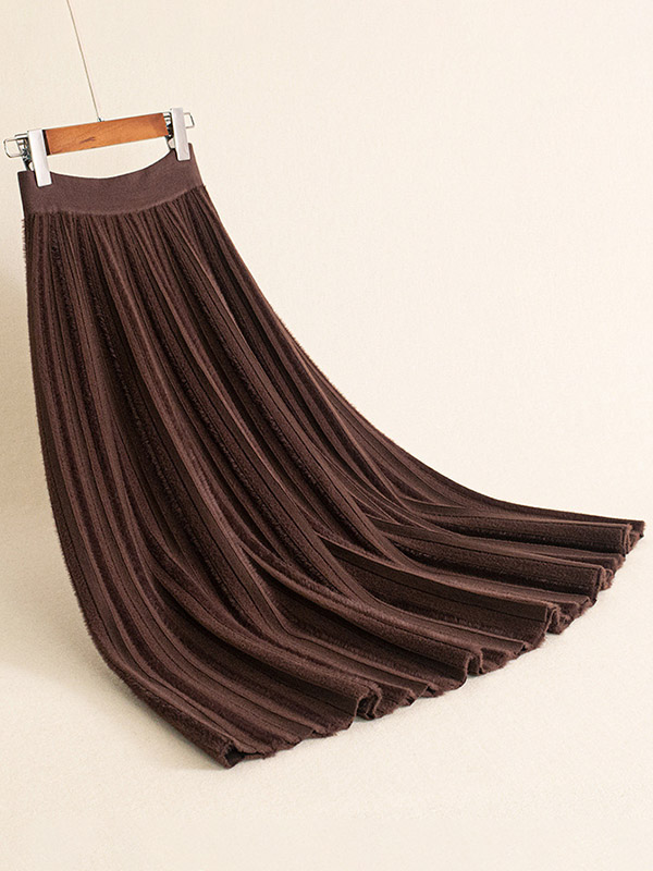 Brown Flocking Maxi Knitted Skirts