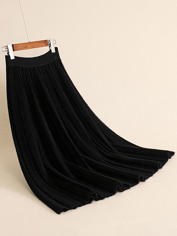 Black Flocking Maxi Knitted Skirts