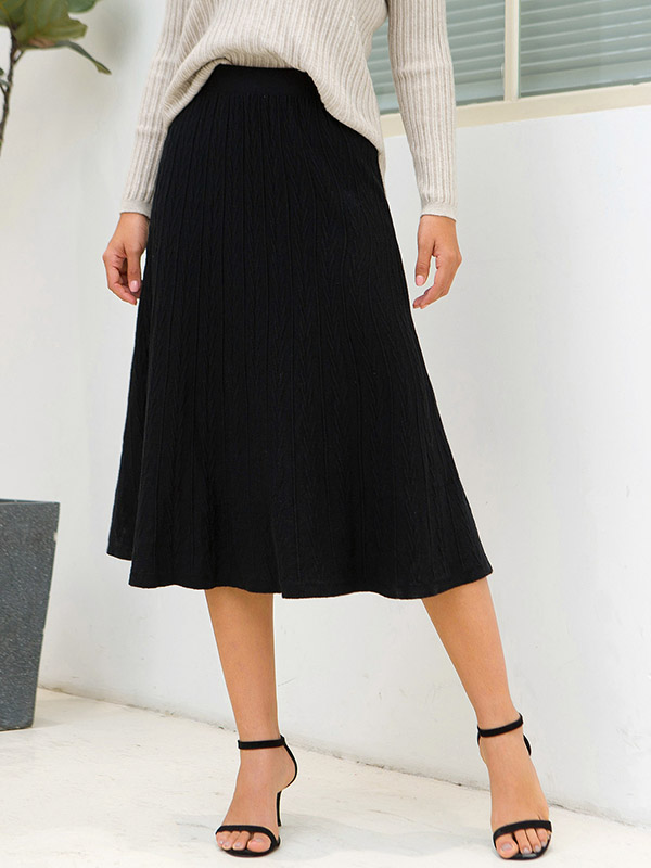 Black Ribbed Texture Knit Skirts