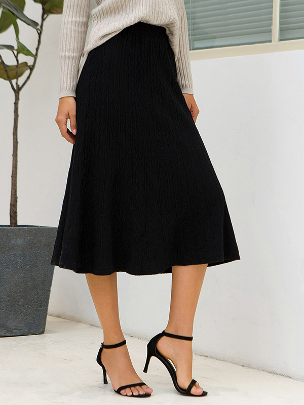 Black Ribbed Texture Knit Skirts