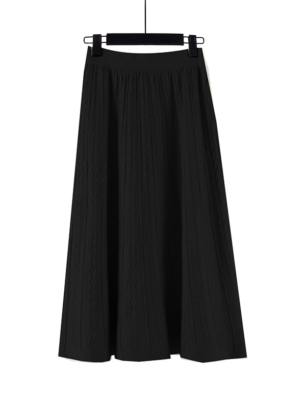 Black Ribbed Texture Knit Skirts