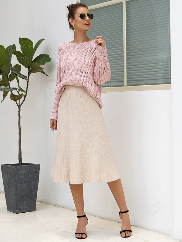 Apricot Ribbed Texture Knit Skirts