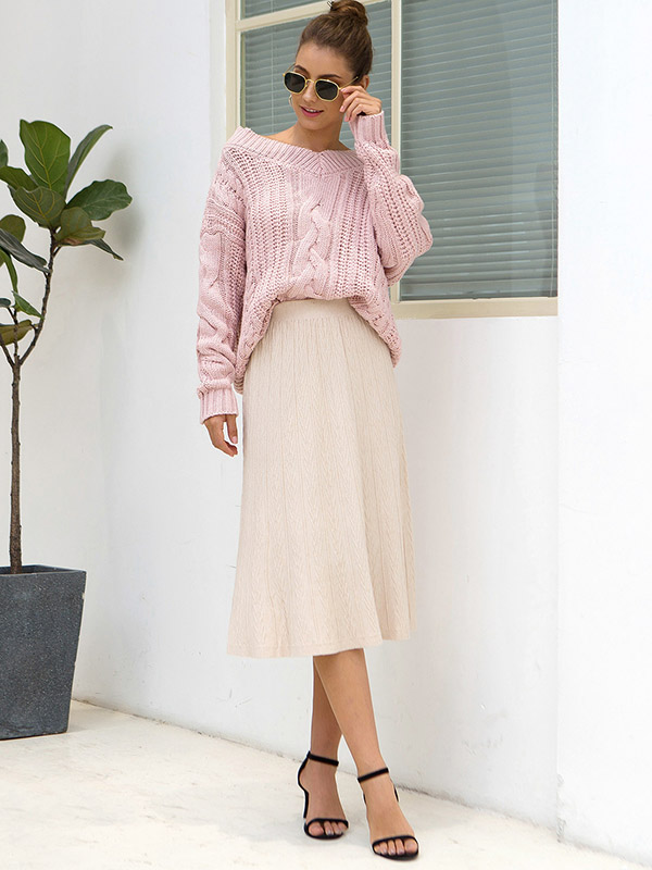 Apricot Ribbed Texture Knit Skirts