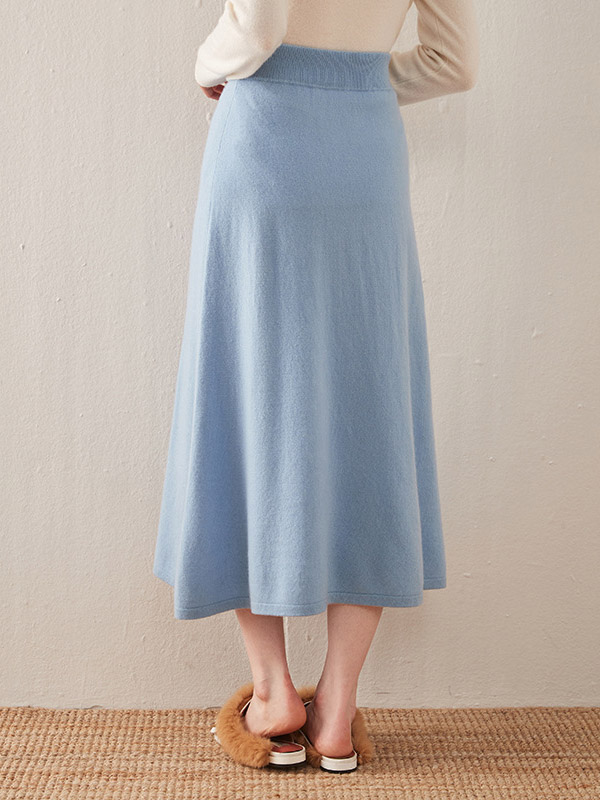 Blue Soft Cashmere Maxi Knitted Skirts 