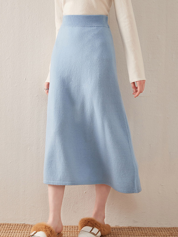 Blue Soft Cashmere Maxi Knitted Skirts 