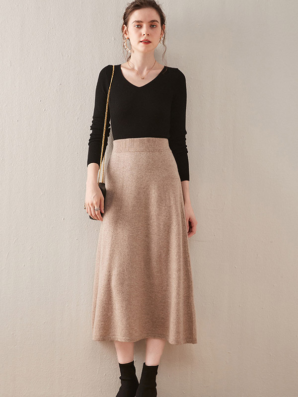 Pink Soft Cashmere Maxi Knitted Skirts 