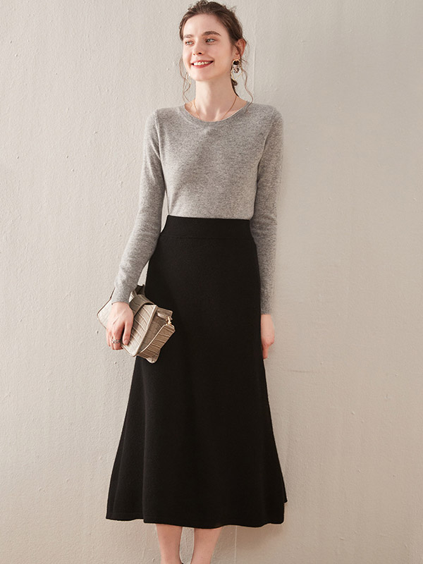 Black Soft Cashmere Maxi Knitted Skirts